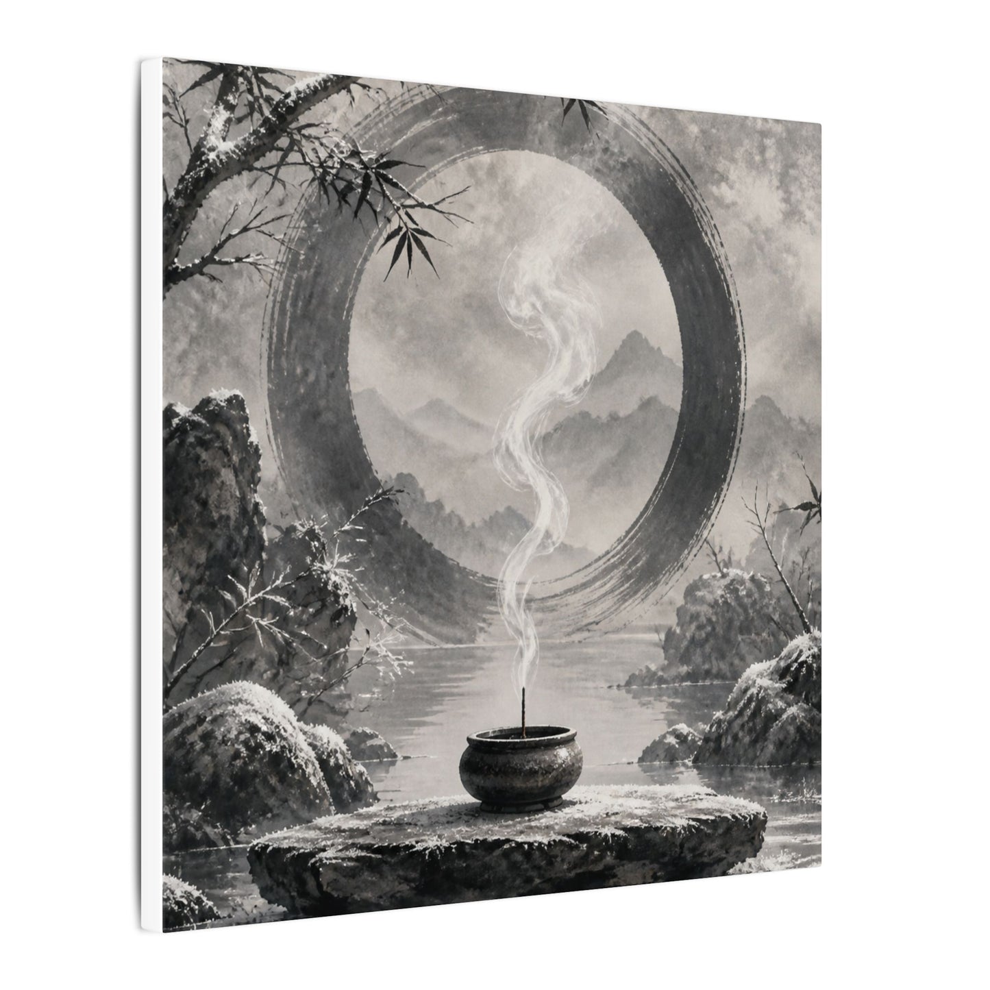 Incense Smoke Canvas Art | Winter Zen Sumi E Art