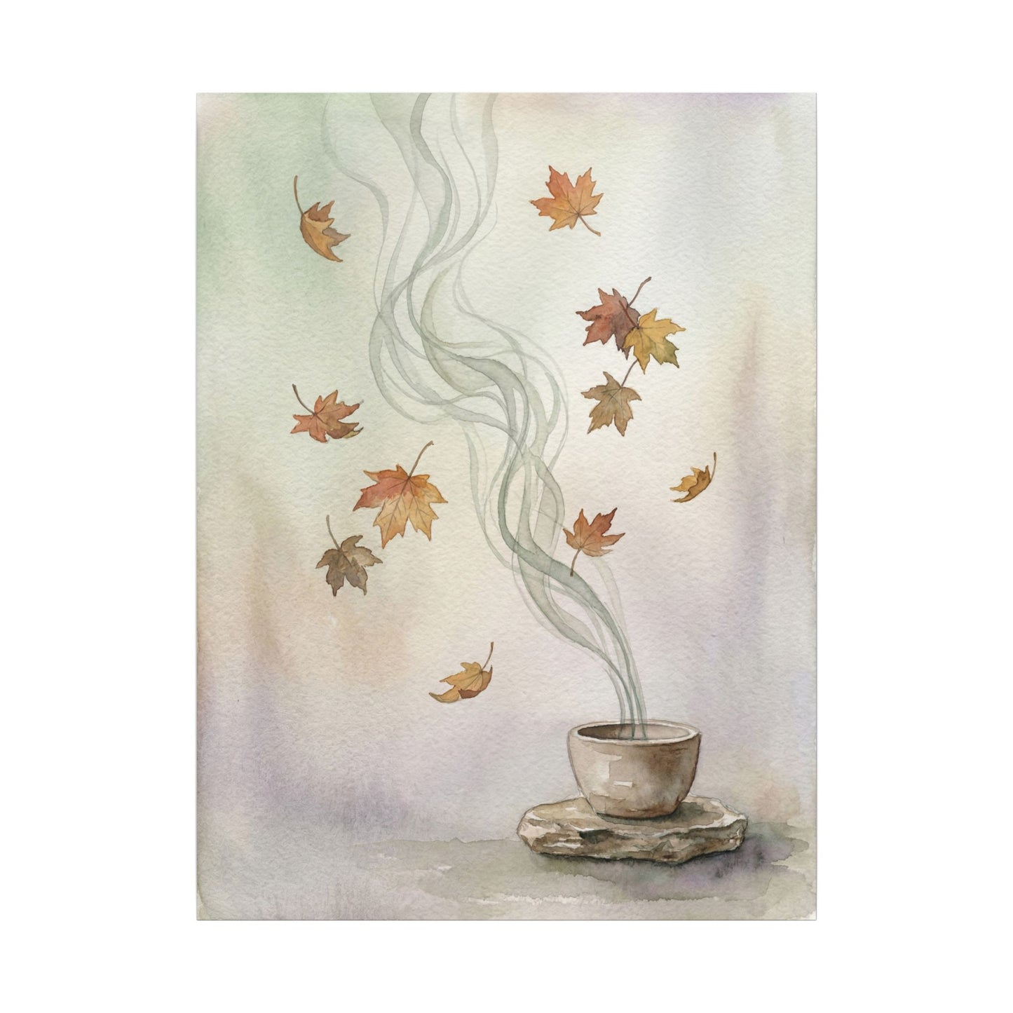Incense Smoke Canvas Art | Autumn Japandi Watercolor Art