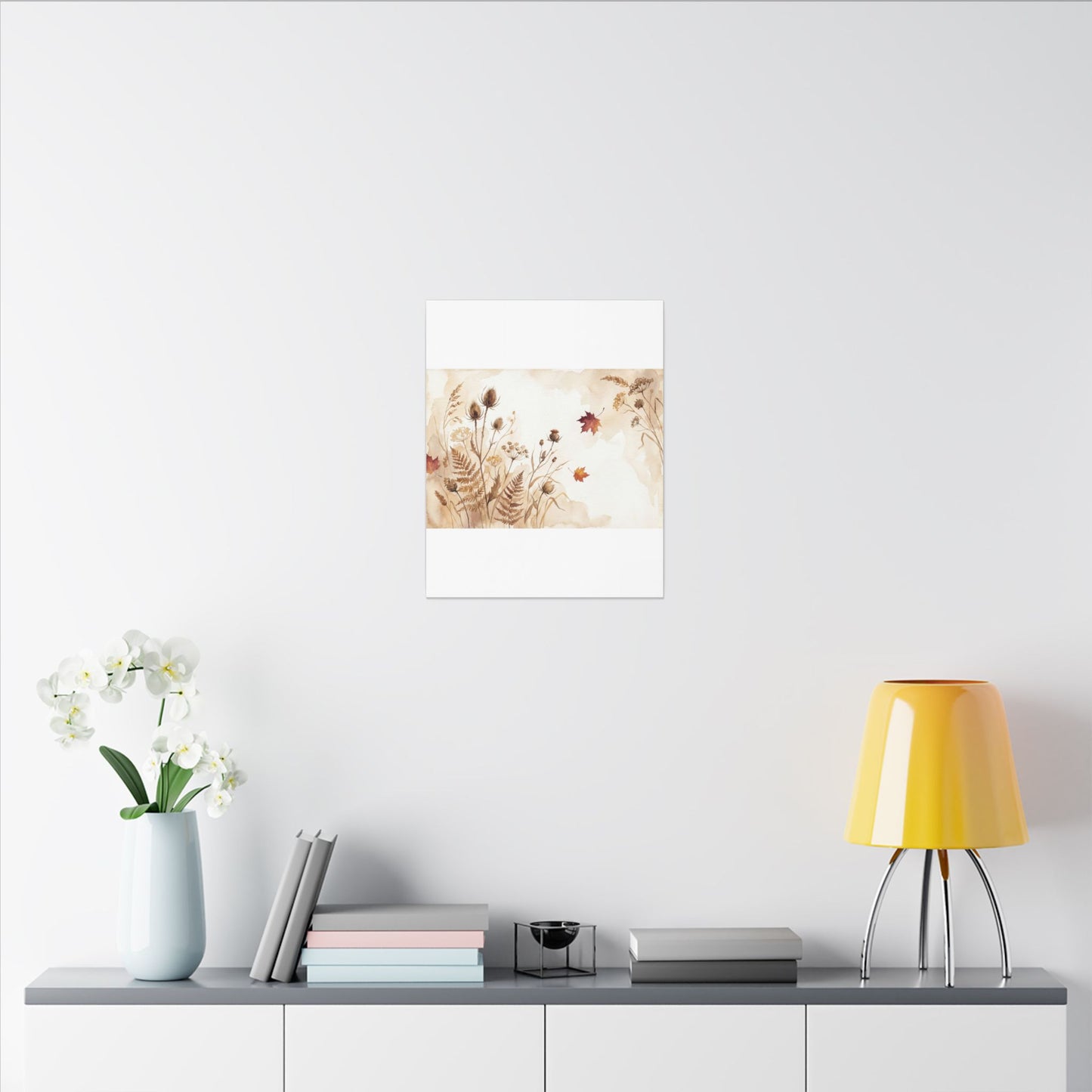 Dried Flowers Canvas Art | Autumn Japandi Watercolor Art