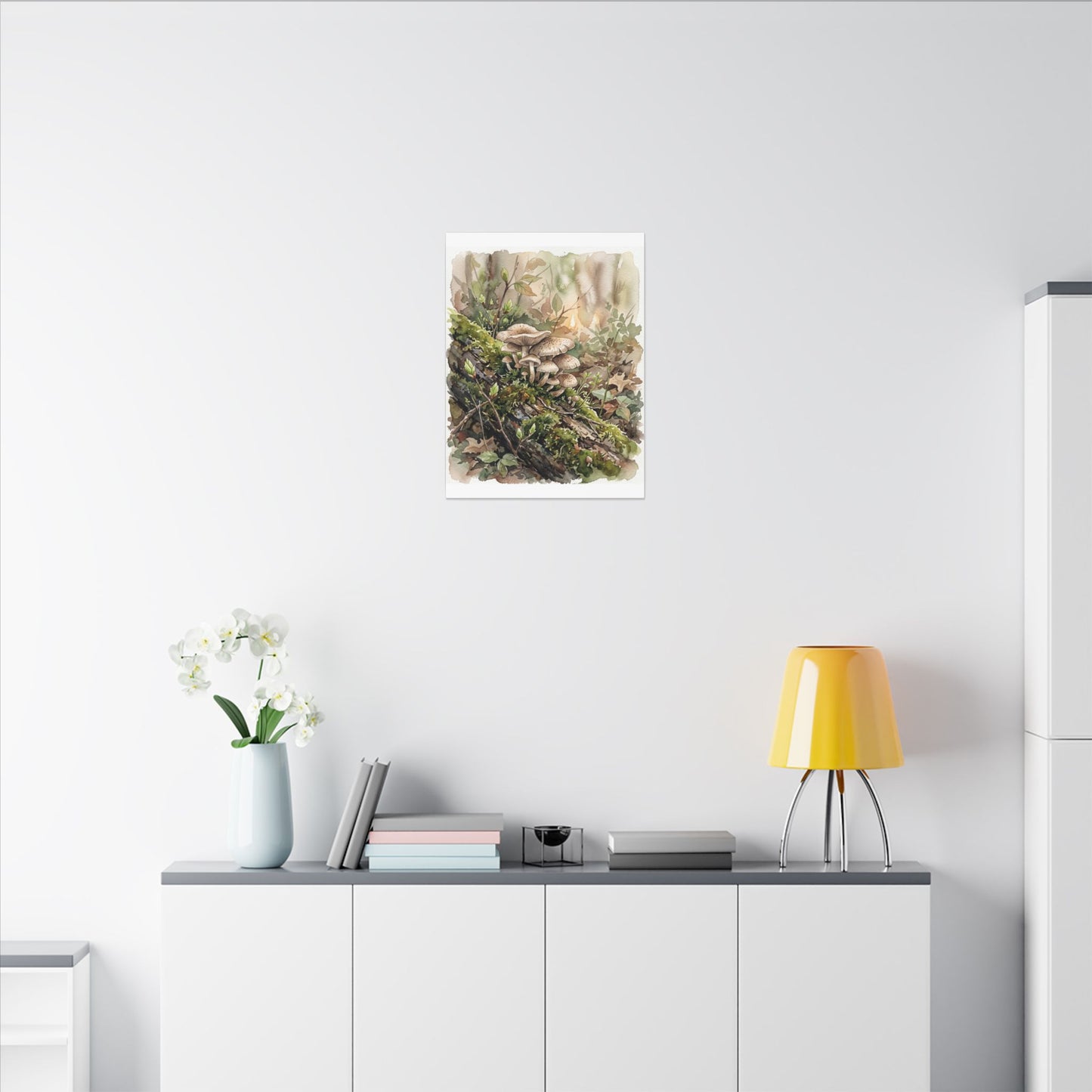 Wild Mushrooms Canvas Art | Spring Japandi Watercolor Art