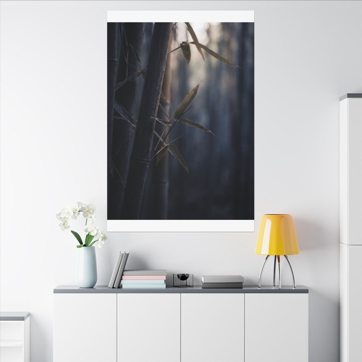 Dark Japandi Bamboo Grove in Dawn | Moody Minimal Canvas Art