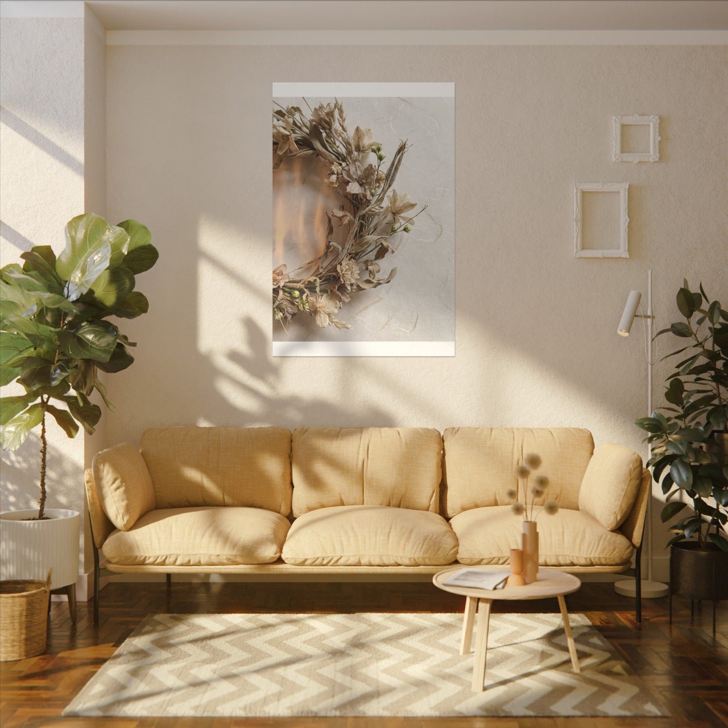 Dried Flowers Japanese Pattern Canvas Art | Neutral Japandi Art