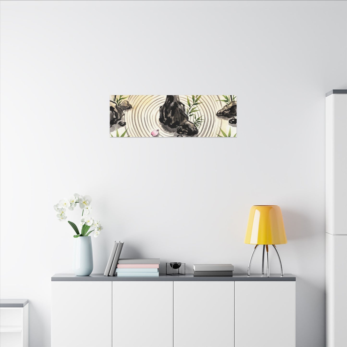 Zen Rock Garden in Golden Hour | Sumi E Canvas Art