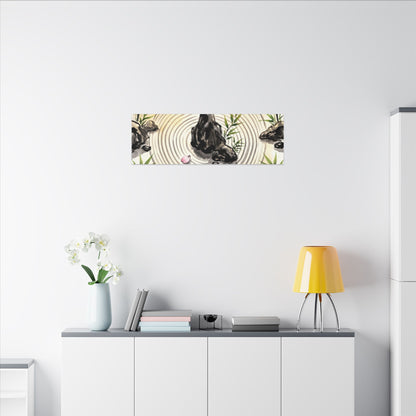 Zen Rock Garden in Golden Hour | Sumi E Canvas Art