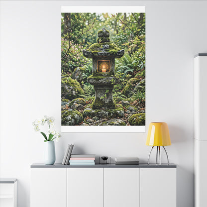 Neutral Stone Lantern Canvas Art - Japanese Pattern Japandi