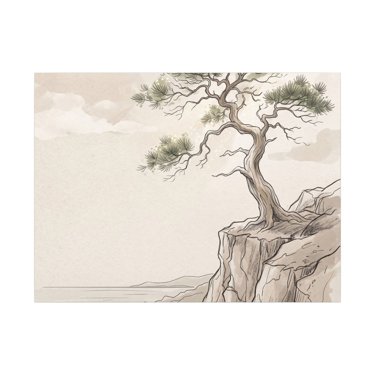 Japandi Pine Tree in Dappled | Minimal Line Canvas Art
