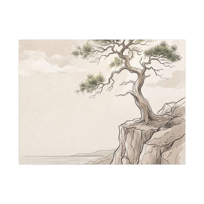 Japandi Pine Tree in Dappled | Minimal Line Canvas Art