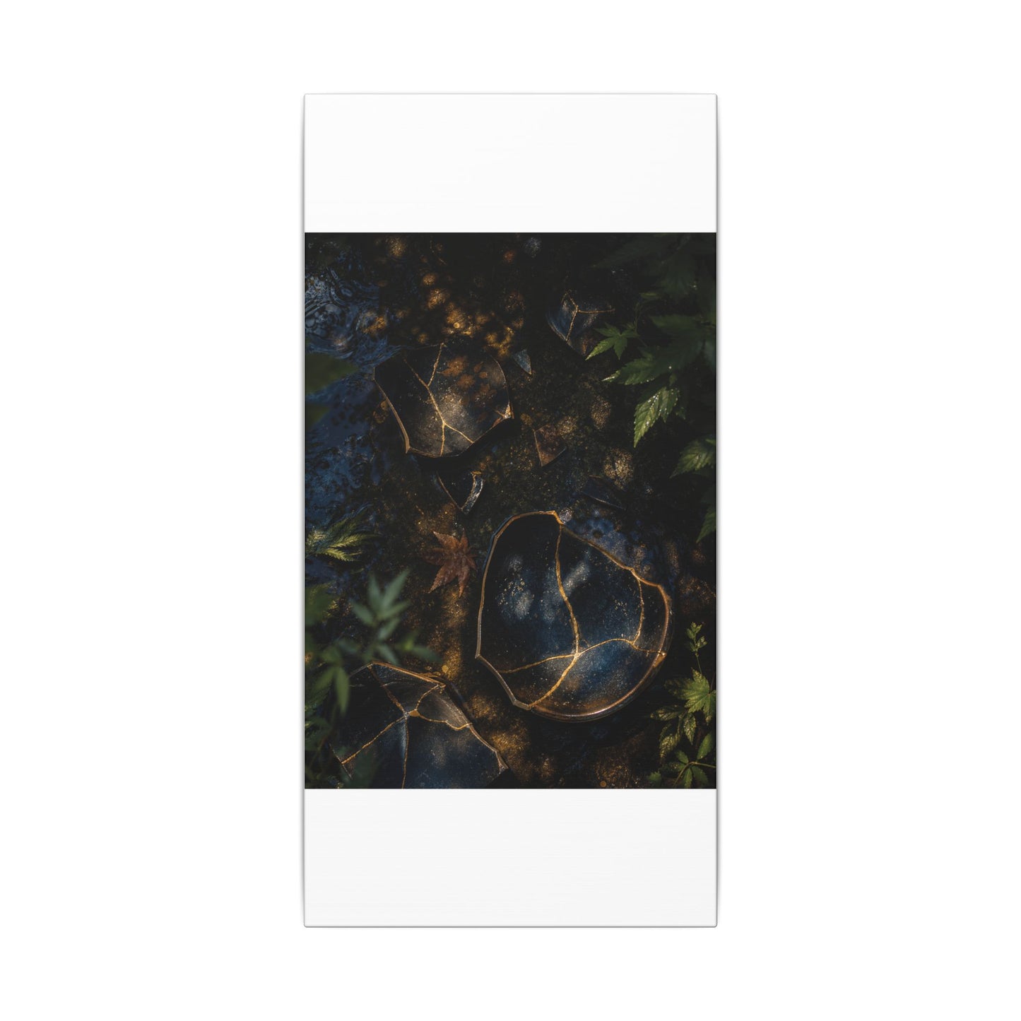 Dark Japandi Broken Pottery in Dappled | Shadow Zen Canvas Art