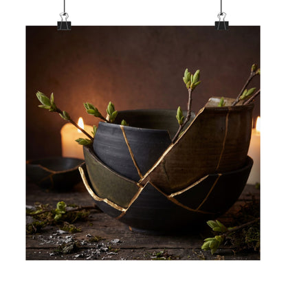 Seijaku Broken Pottery Wall Art Print - Dark Japandi Shadow Zen Art Print