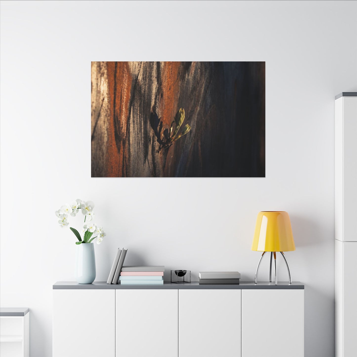 Rust Patina Charcoal Ink Canvas Art | Moody Dark Japandi Art