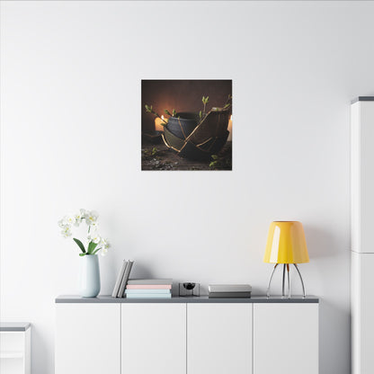Broken Pottery Spring Canvas Art | Dark Japandi Luxurious Design
