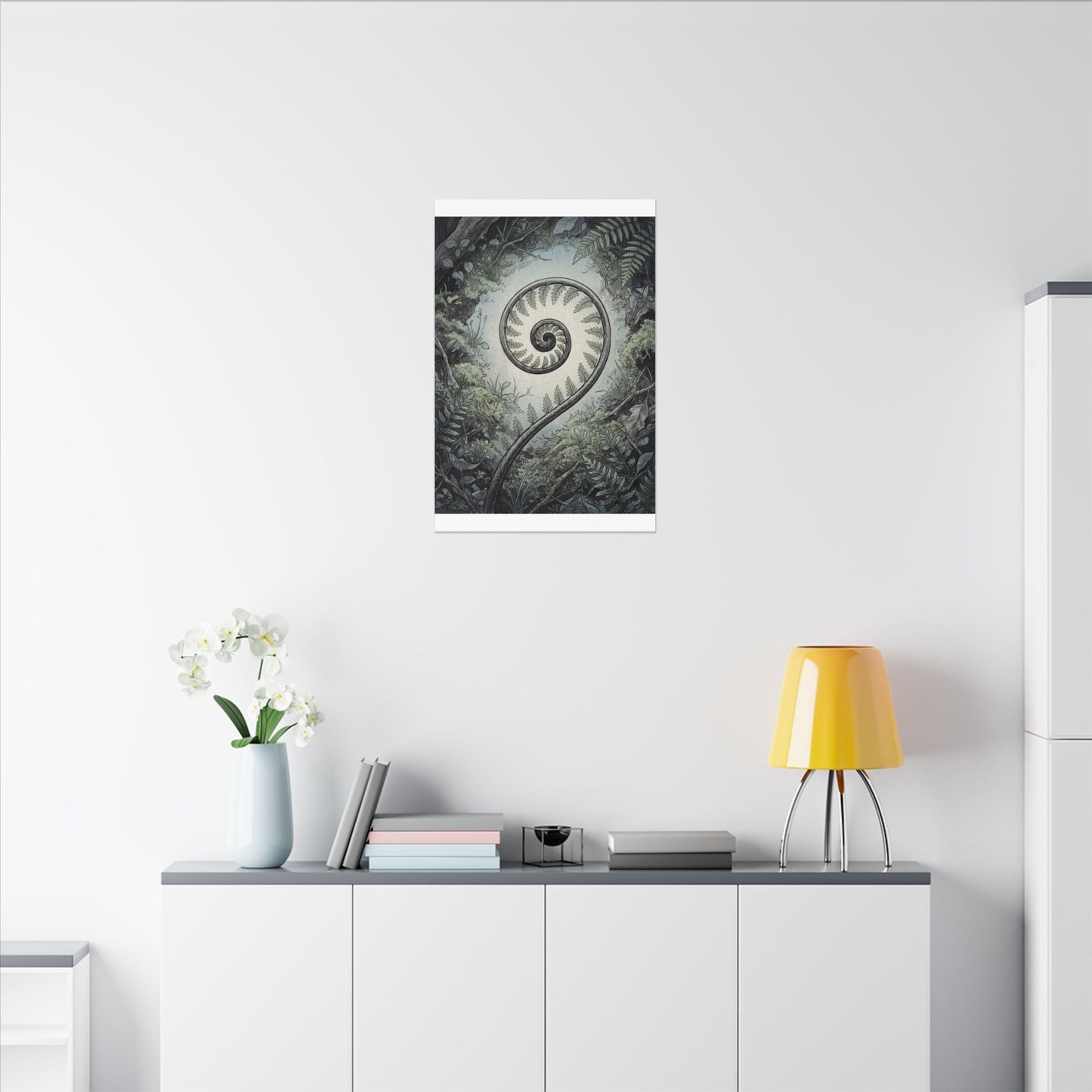 Zen Fern Unfurling in Dawn | Ukiyo E Inspired Canvas Art
