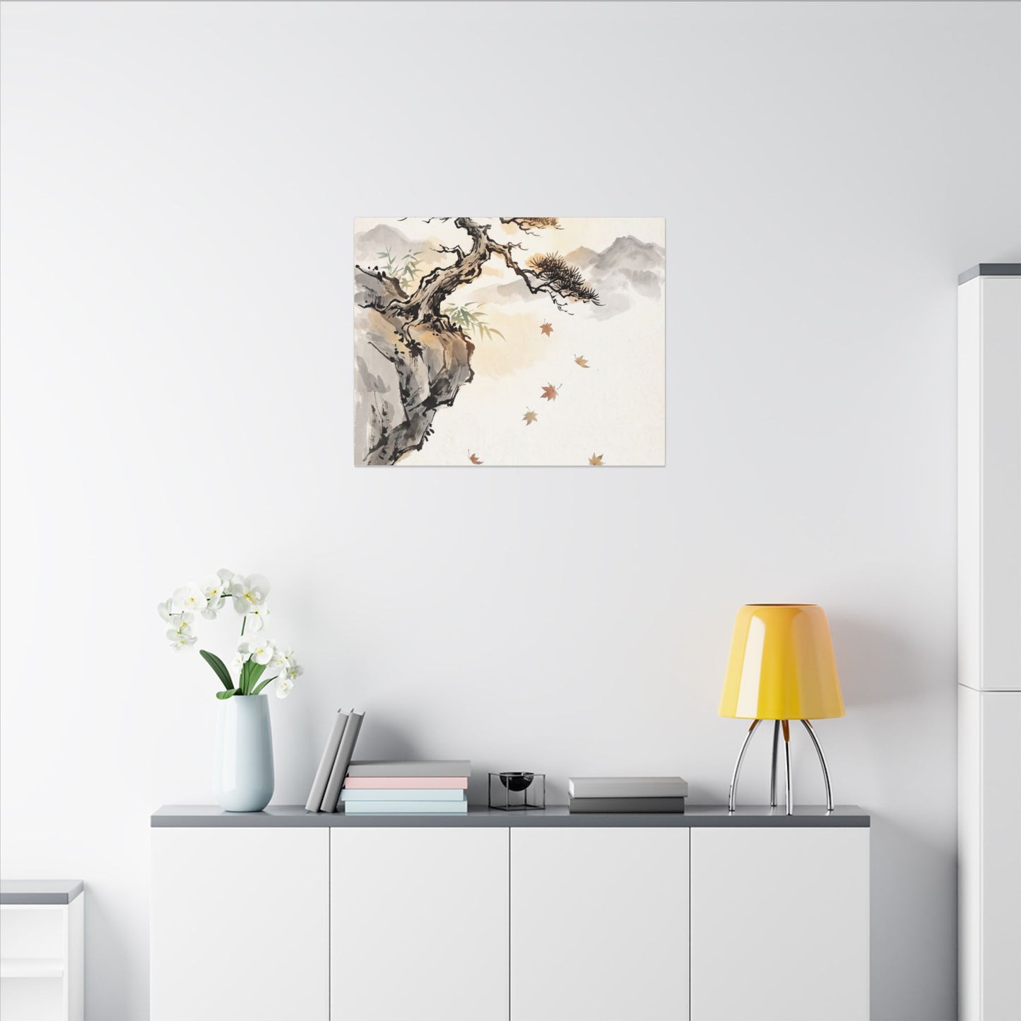 Peaceful Pine Tree Canvas Art - Sumi E Zen