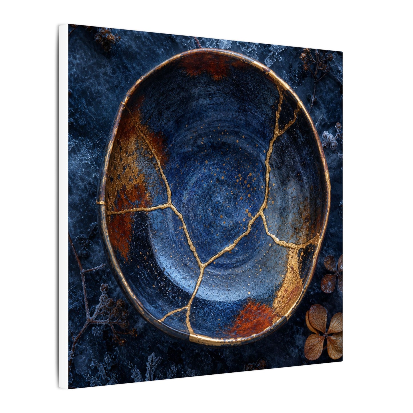 Kintsugi Ceramic Bowl in Moonlight | Crackle Gold Canvas Art