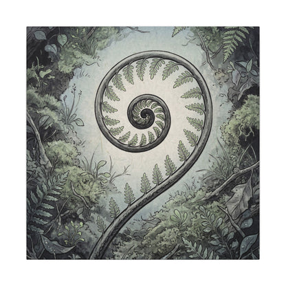 Zen Fern Unfurling in Dawn | Ukiyo E Inspired Canvas Art