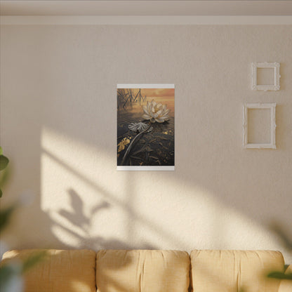 Kintsugi Lotus Flower in Golden Hour | Gold Vein Canvas Art