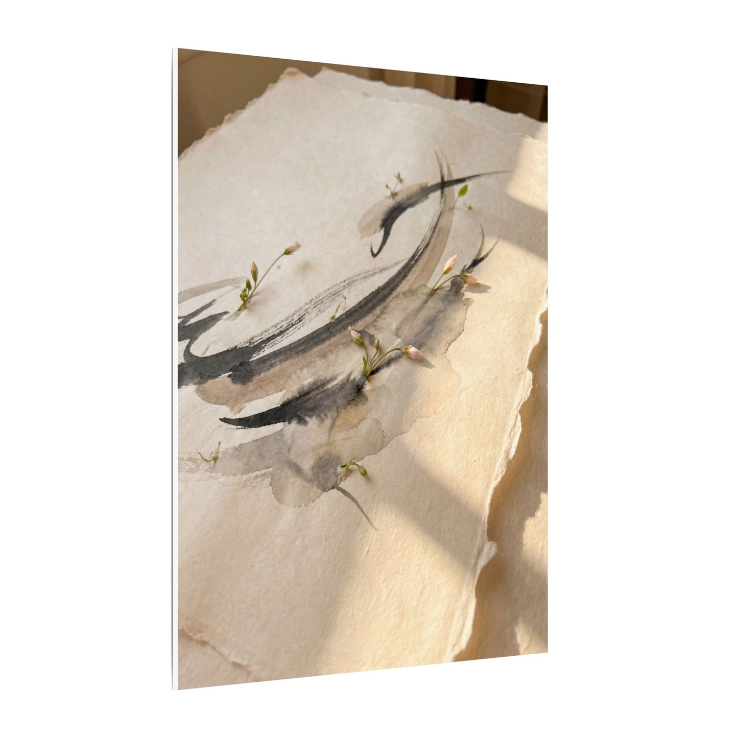 Ink Brushstroke Watercolor Canvas Art | Neutral Japandi Art