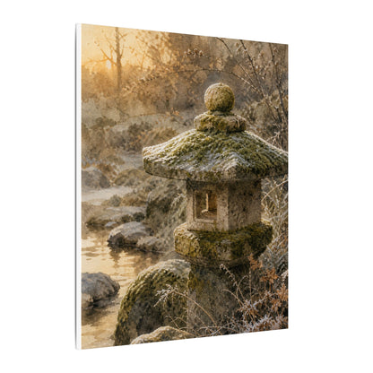 Winter Stone Lantern Watercolor Canvas Art | Earthy Decor