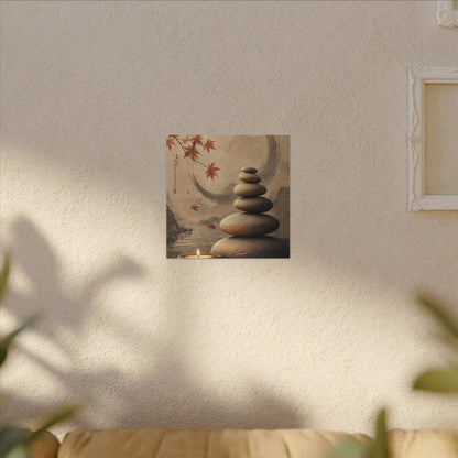 Japandi River Stones in Candlelight | Japanese Pattern Canvas Art