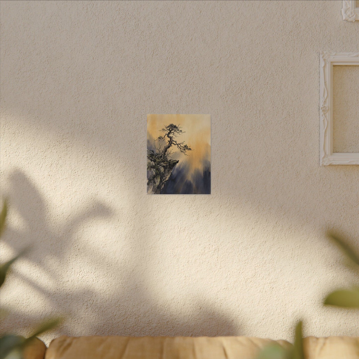 Zen Pine Tree in Golden Hour | Sumi E Canvas Art