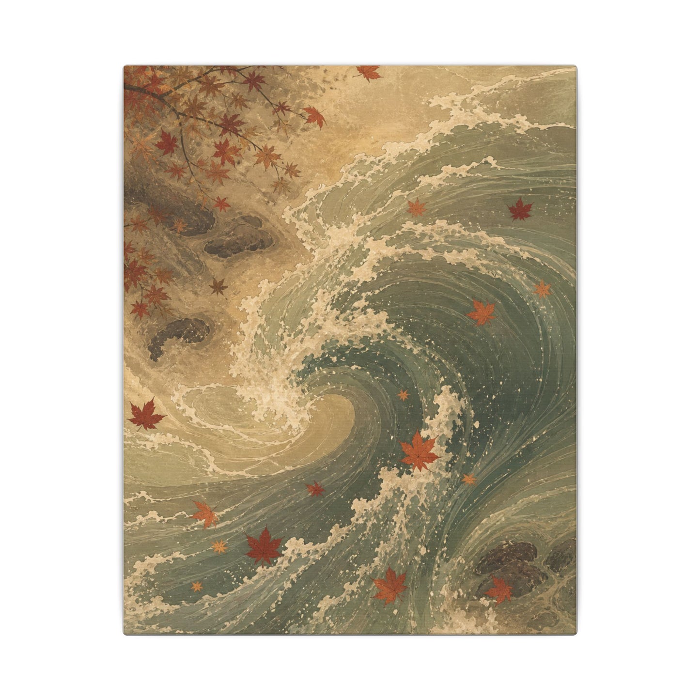 Japandi Ocean Wave in Candlelight | Japanese Pattern Canvas Art