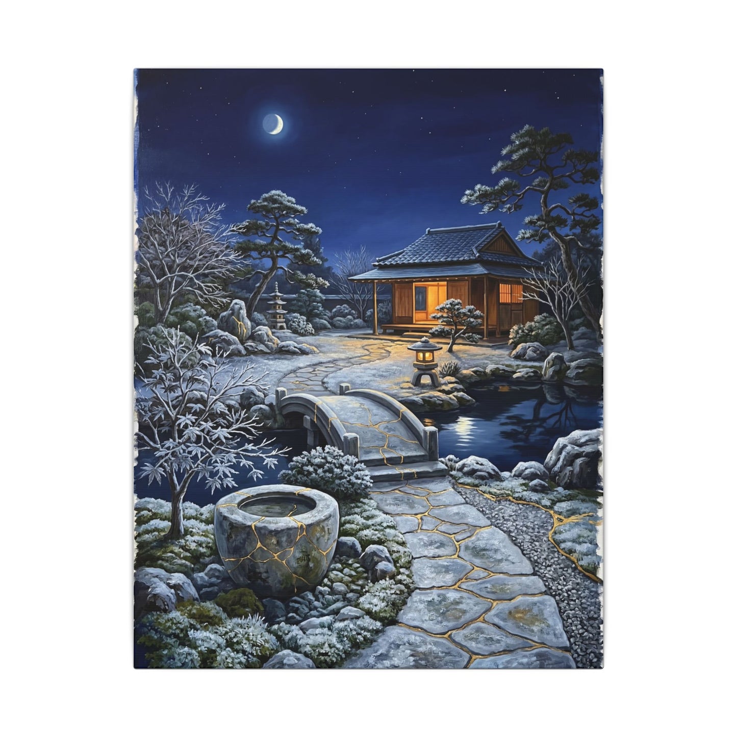 Moonlit Garden Winter Canvas Art | Kintsugi Artful Design