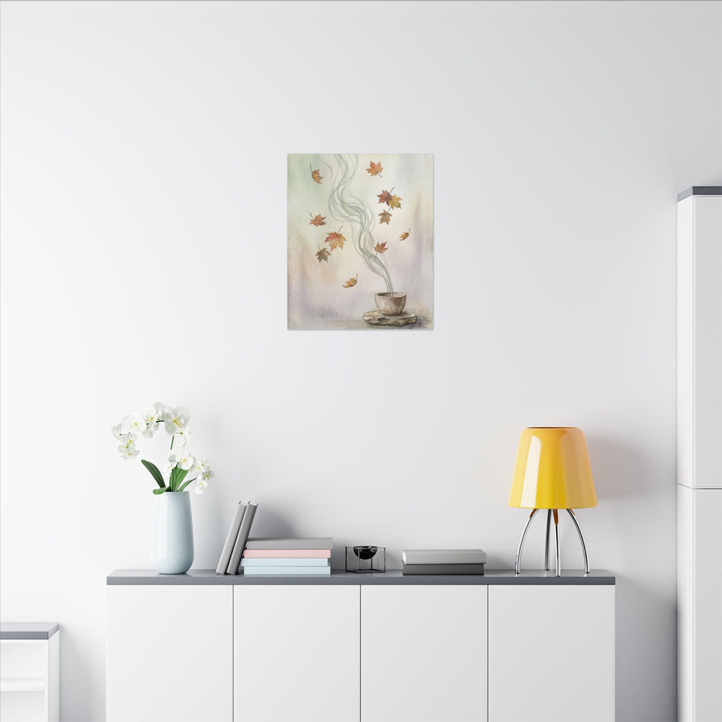 Incense Smoke Canvas Art | Autumn Japandi Watercolor Art