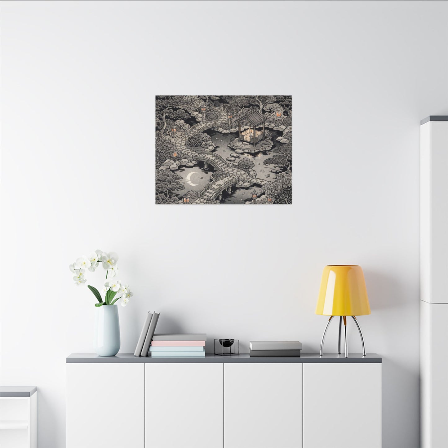 Moonlit Garden Ukiyo E Inspired Canvas Art | Serene Zen Art