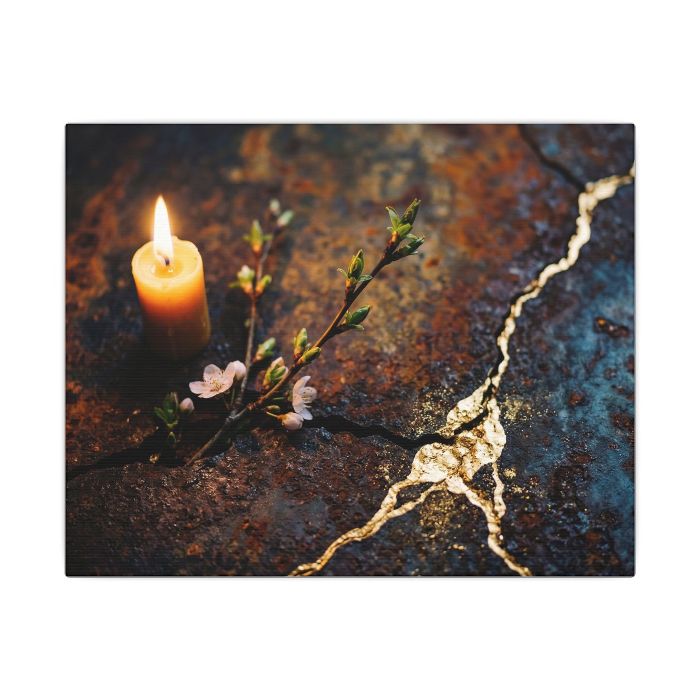 Kintsugi Rust Patina in Candlelight | Gold Repair Canvas Art