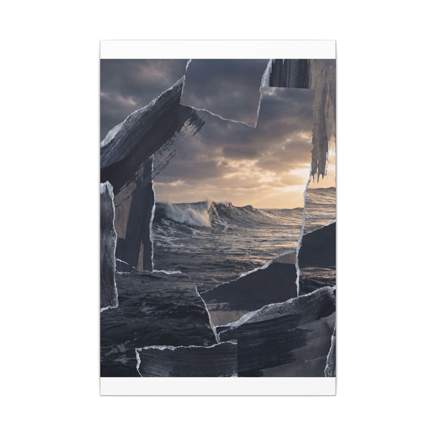 Fukinsei Ocean Wave Canvas Art - Dark Japandi Shadow Zen