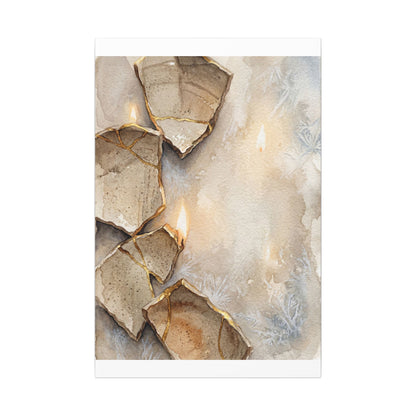 Broken Pottery Winter Canvas Art | Japandi Warm Design