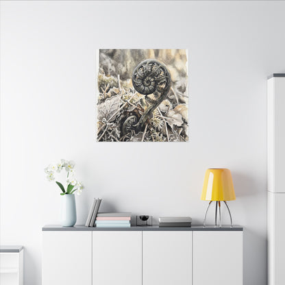 Japandi Fern Unfurling in Golden Hour | Watercolor Canvas Art
