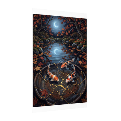 Koi Pond Canvas Art | Autumn Kintsugi Gold Repair Art