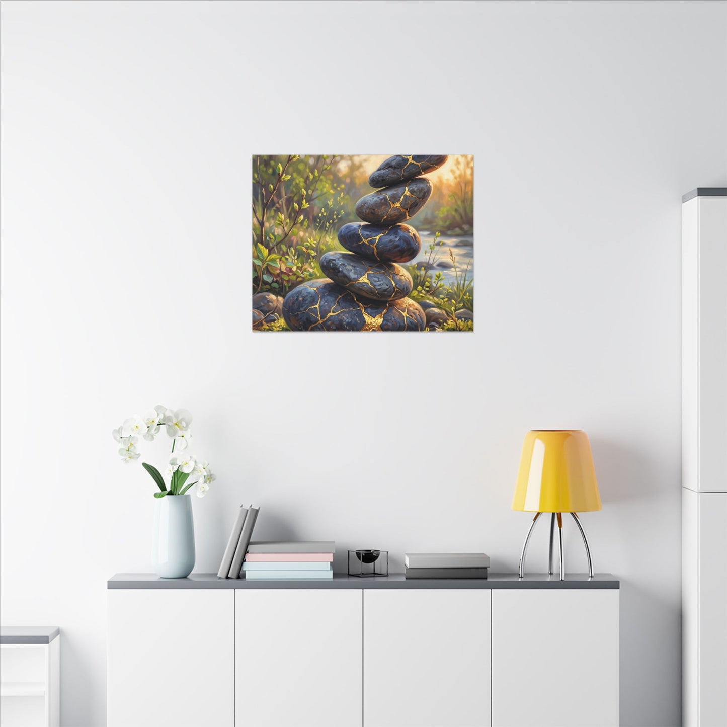 Spring River Stones Gold Repair Canvas Art | Healing Decor