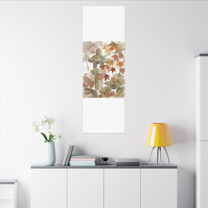 Stone Lantern Watercolor Canvas Art | Earthy Japandi Art