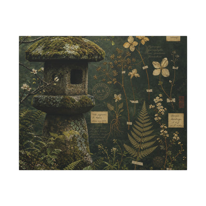 Spring Stone Lantern Herbarium Canvas Art | Nostalgic Decor
