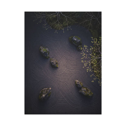 Dark Japandi Rock Garden in Dawn | Shadow Zen Canvas Art