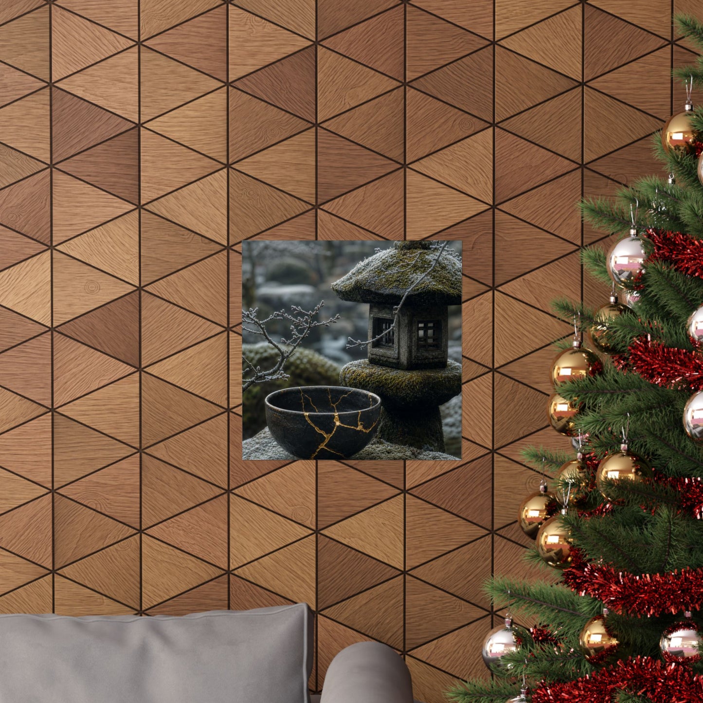Stone Lantern Winter Wall Art Print | Kintsugi Beautiful Design