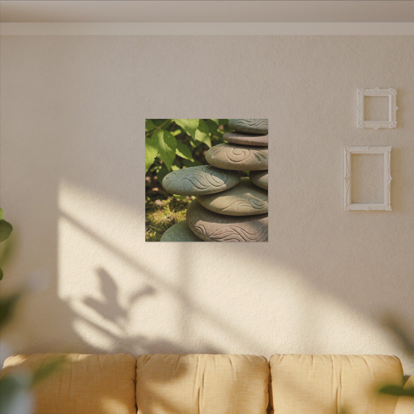 River Stones Summer Canvas Art | Japandi Earthy Design
