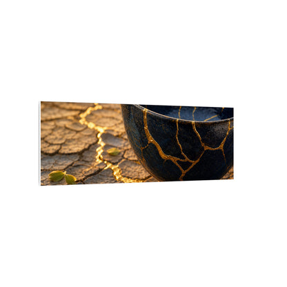 Golden Hour Cracked Earth Canvas Art - Kintsugi Fukinsei