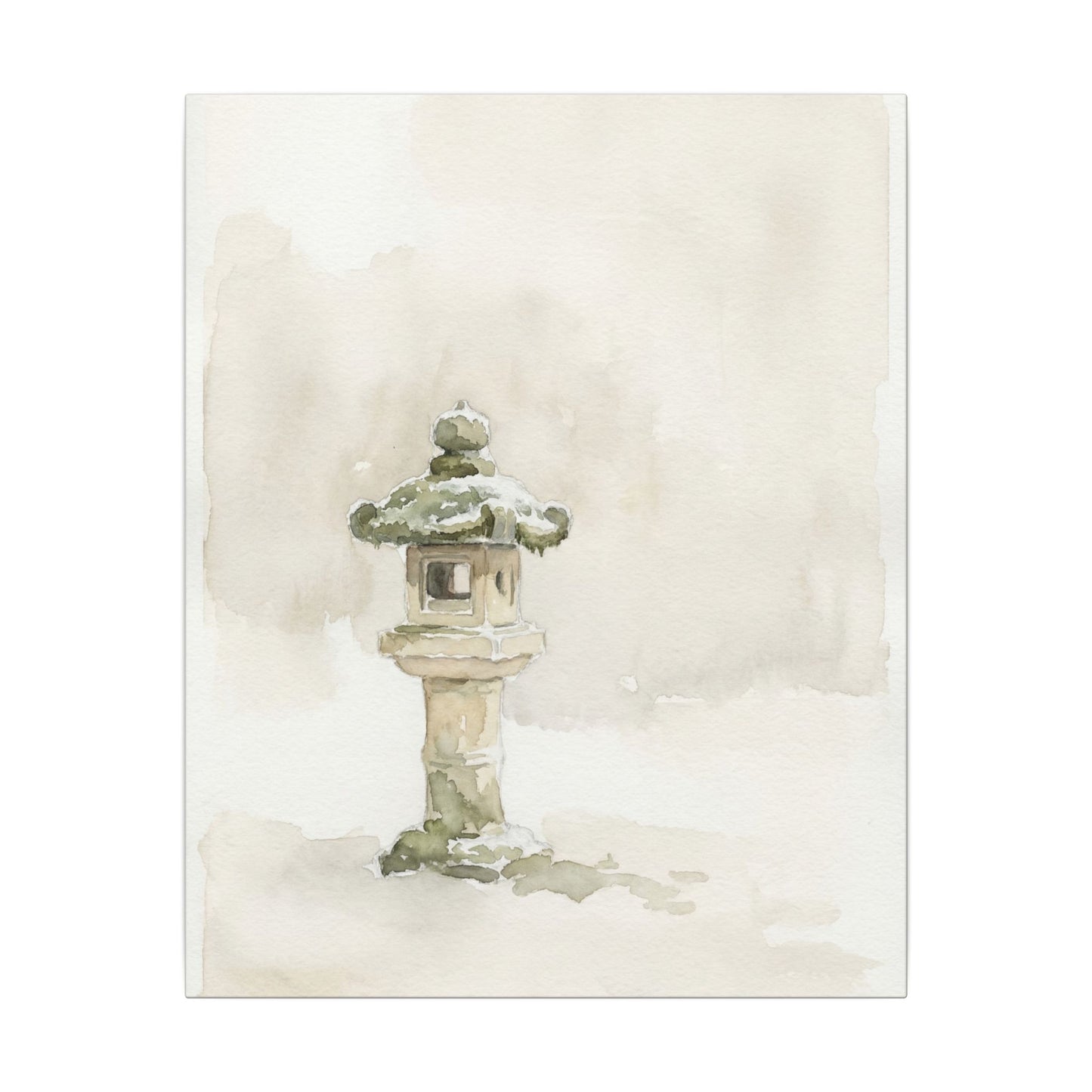 Stone Lantern Winter Canvas Art | Japandi Earthy Design
