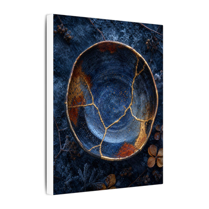 Kintsugi Ceramic Bowl in Moonlight | Crackle Gold Canvas Art