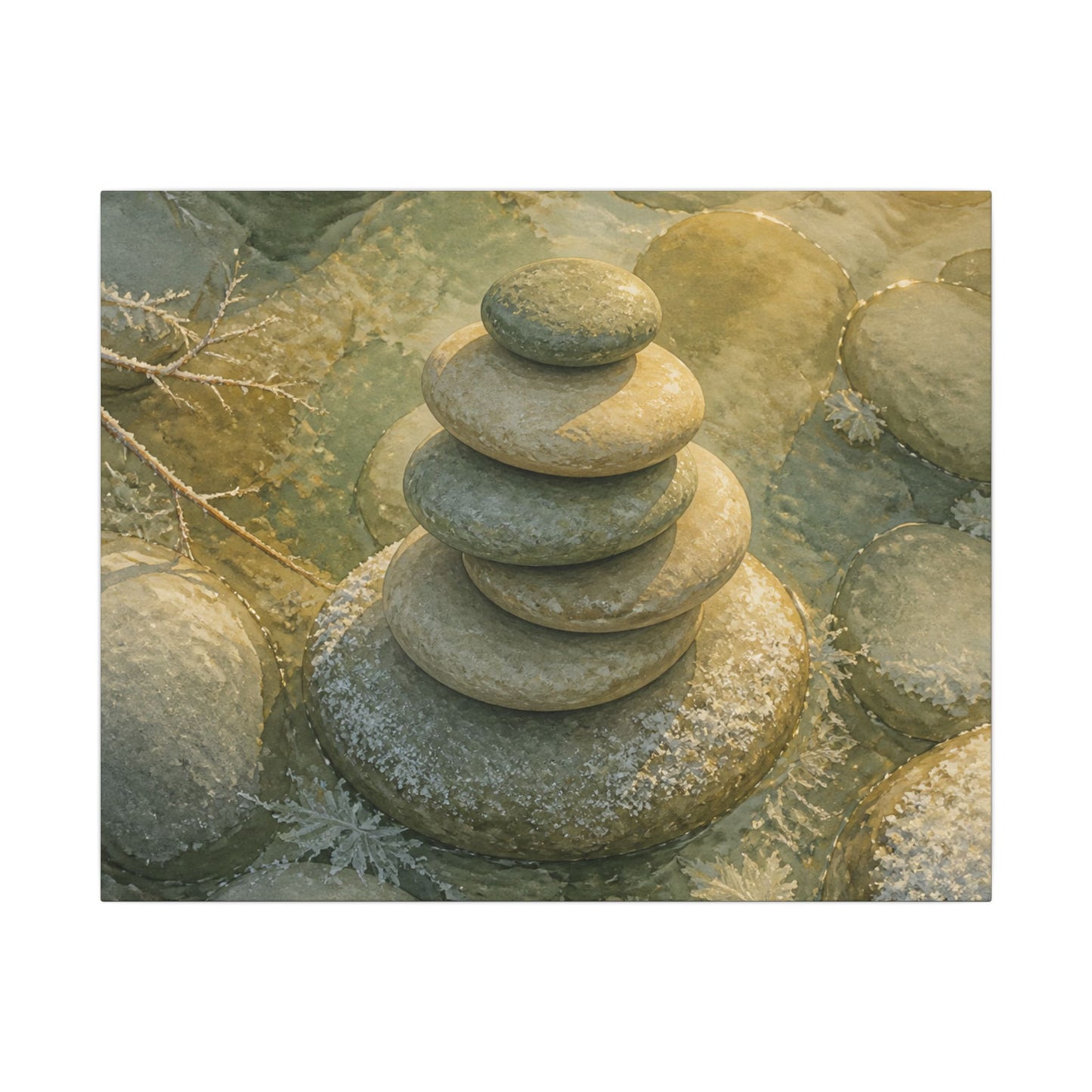 River Stones Watercolor Canvas Art | Elegant Japandi Art