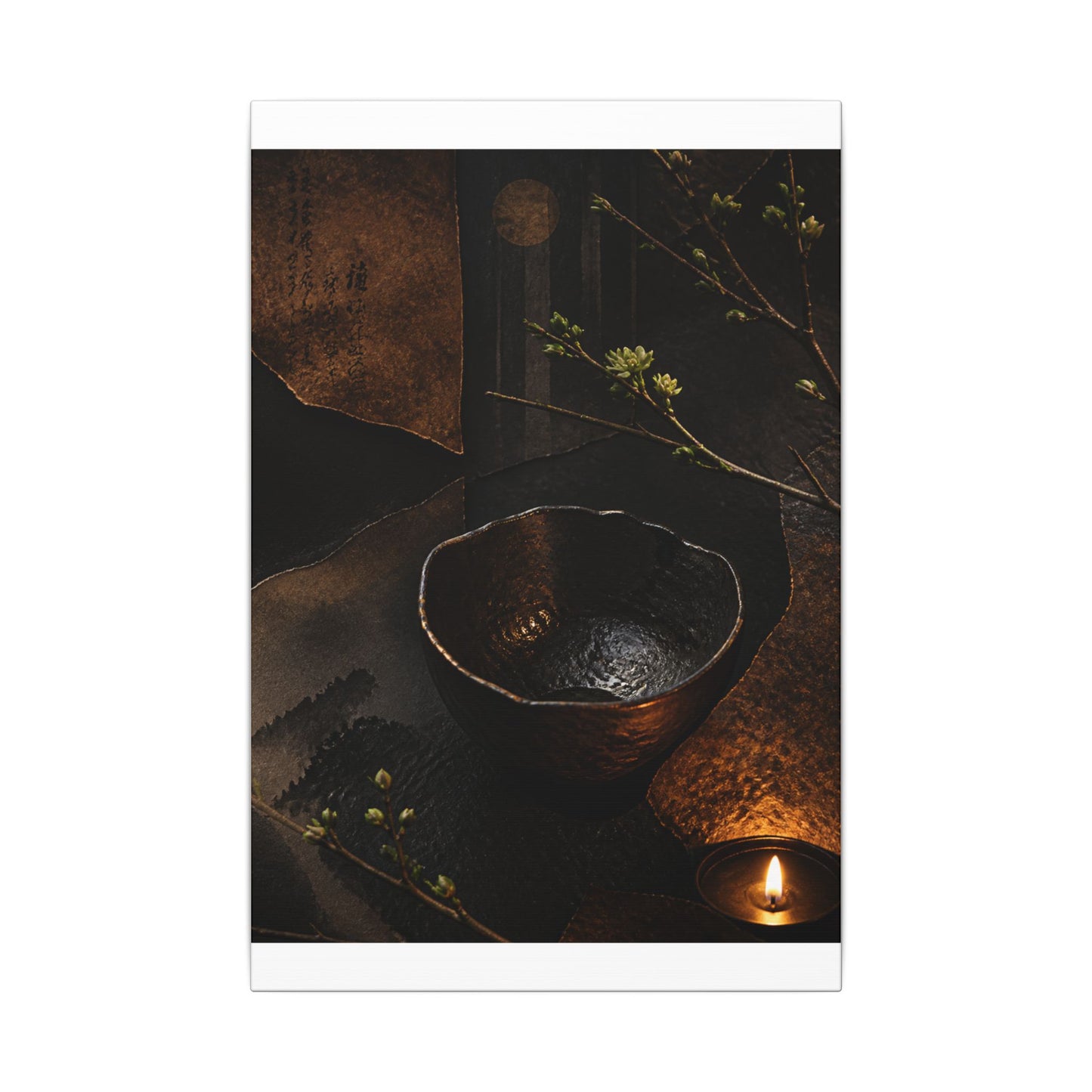 Atmospheric Ceramic Bowl Canvas Art - Shadow Zen Dark Japandi