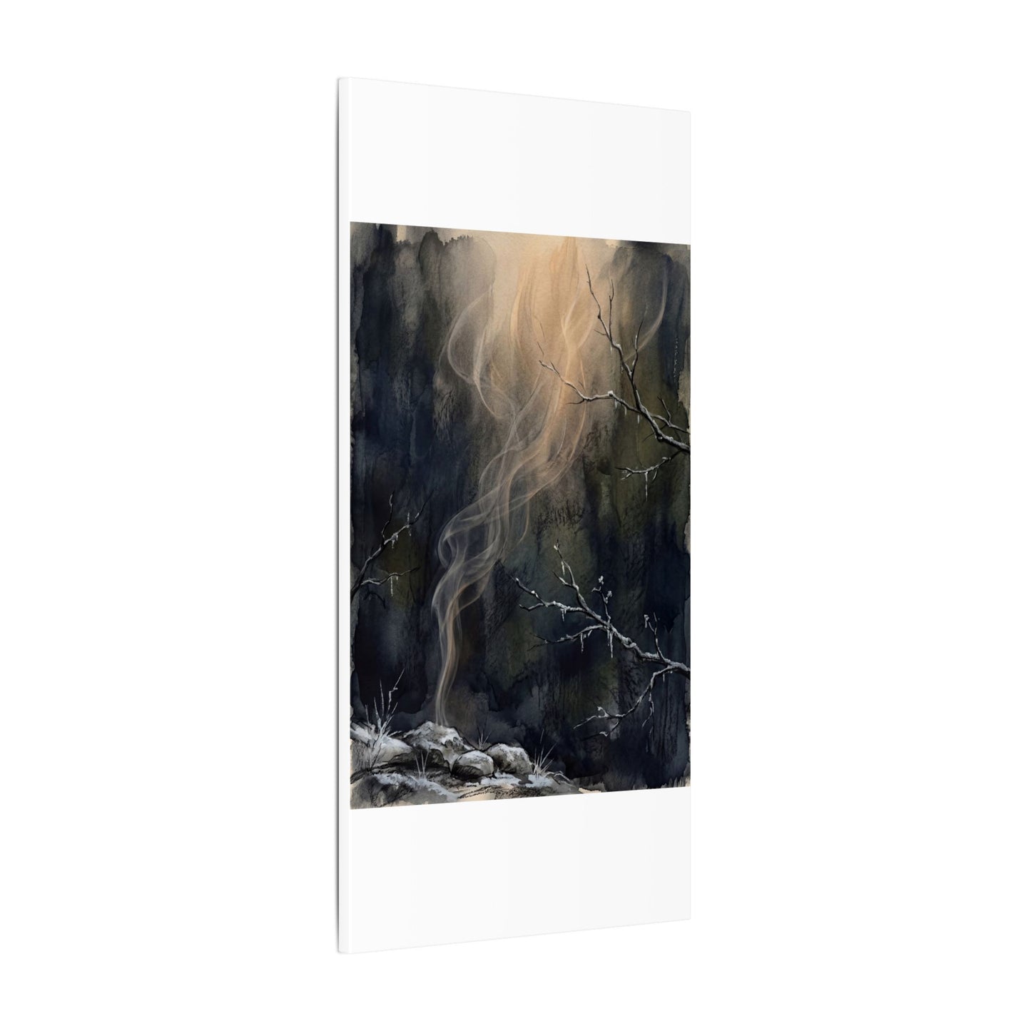 Incense Smoke Winter Canvas Art | Dark Japandi Moody Design