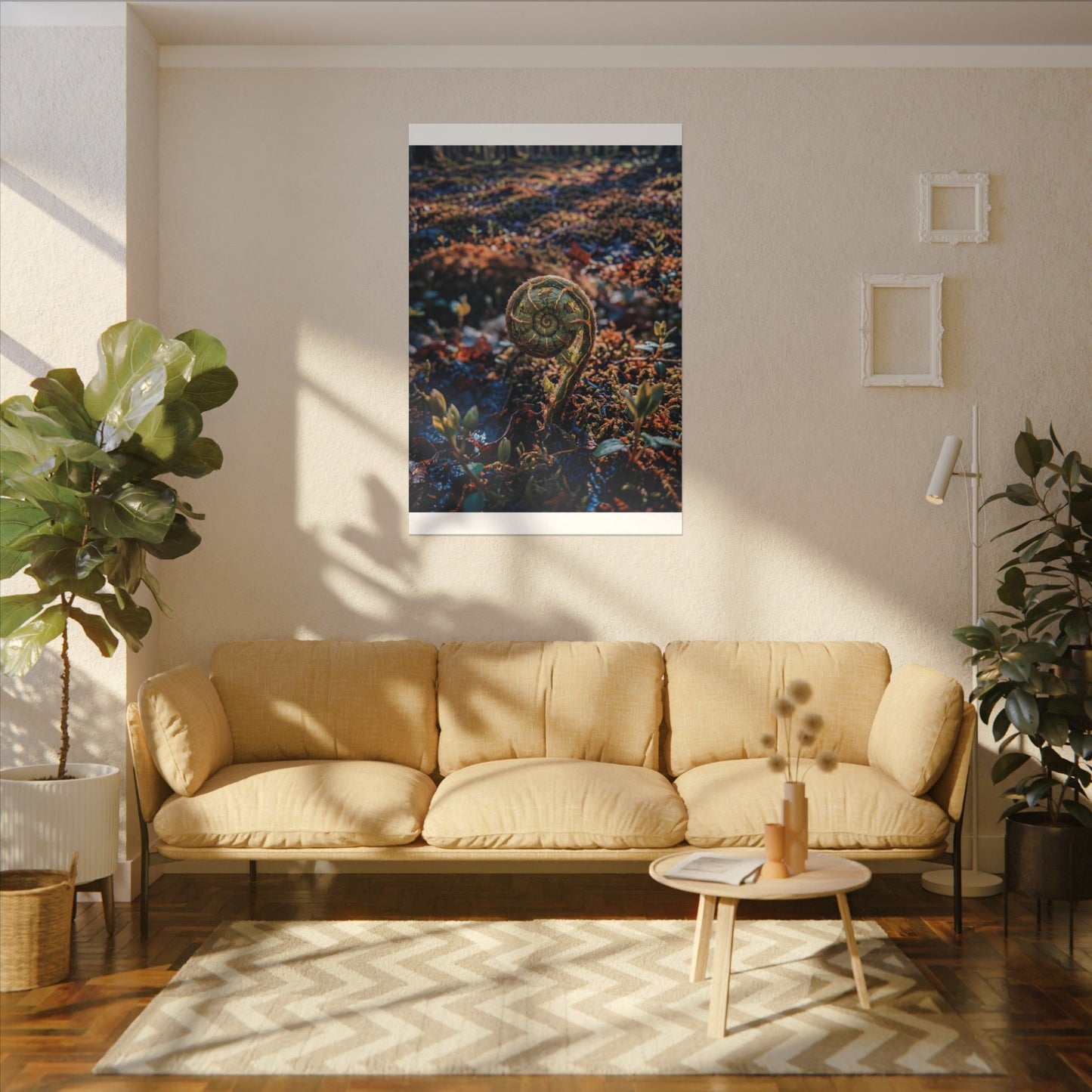 Kintsugi Fern Unfurling in Dappled | Gold Vein Canvas Art