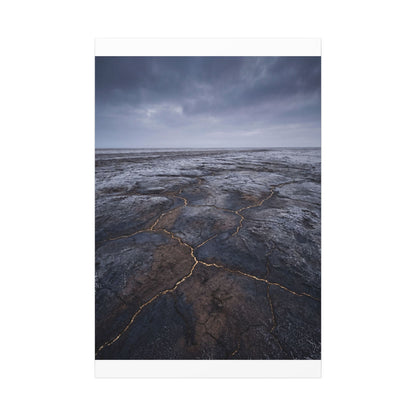 Dark Japandi Cracked Earth in Overcast | Dark Texture Canvas Art
