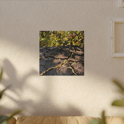Shibui Cracked Earth Canvas Art - Kintsugi Gold Repair