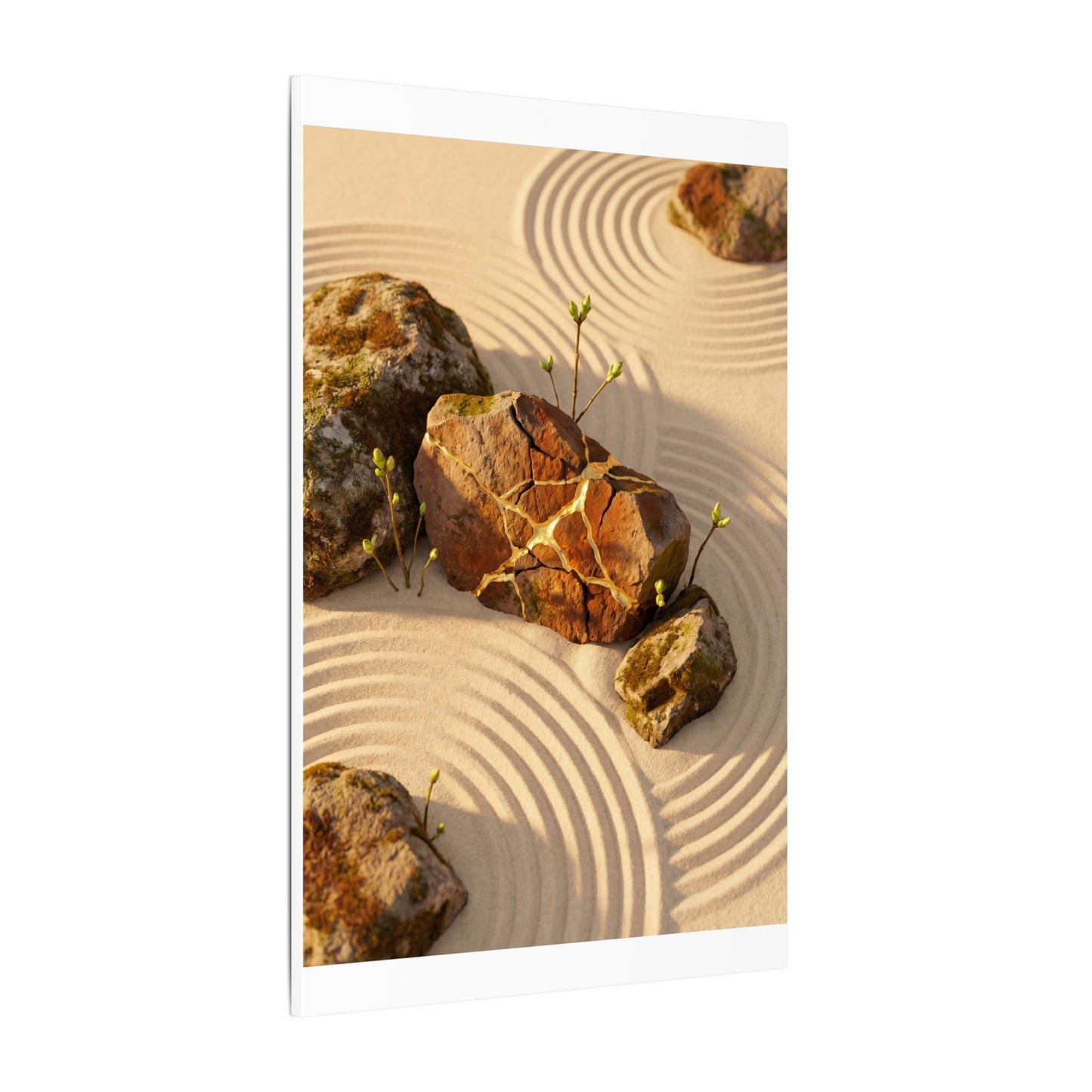 Kanso Rock Garden Canvas Art - Kintsugi Crackle Gold