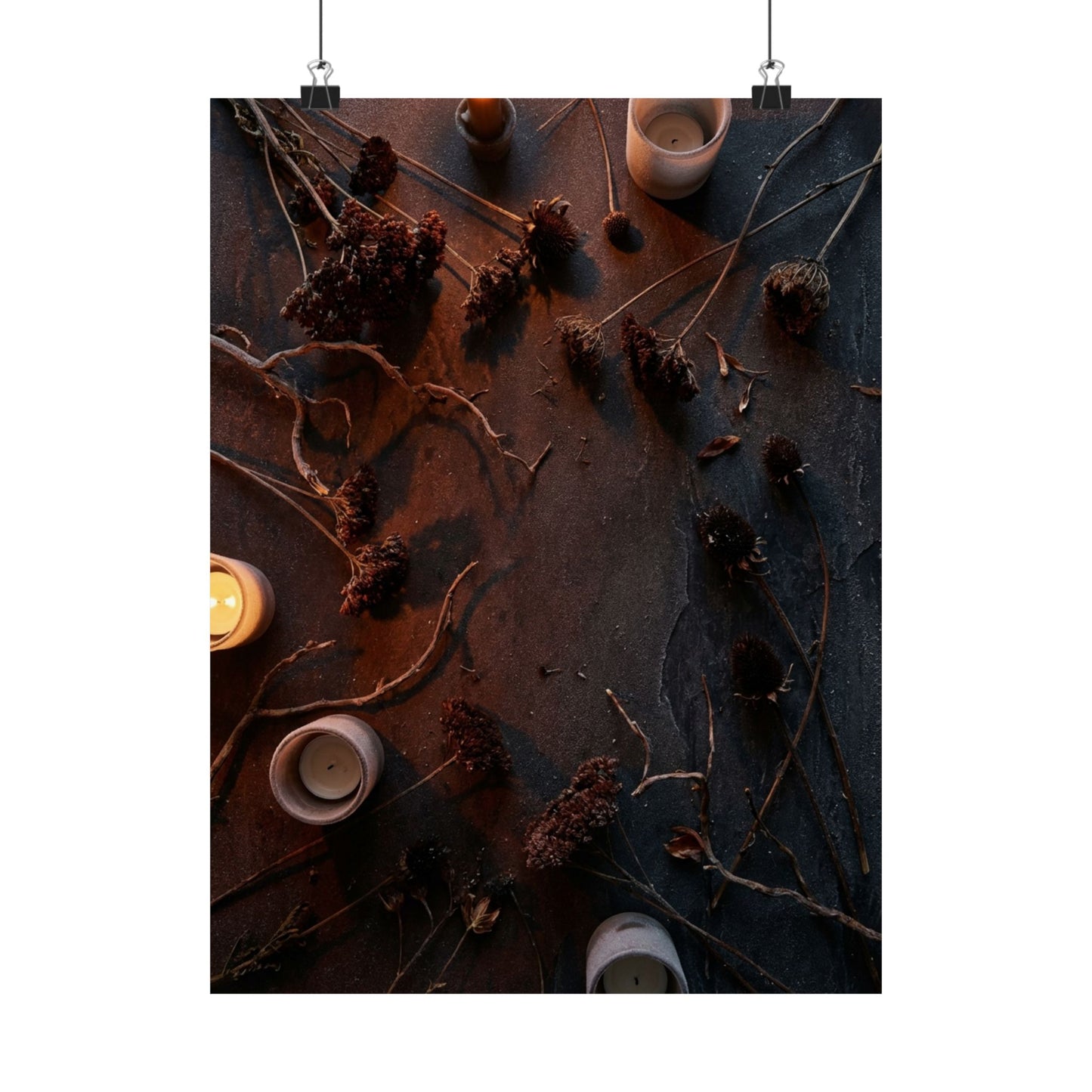 Dried Flowers Winter Wall Art Print | Dark Japandi Sophisticated Design Art Print